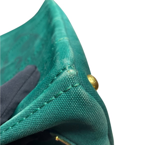 Authentic PRADA Canapa Tote with Gold Hardware & Crossbody Strap - Green Canvas - Picture 12 of 13